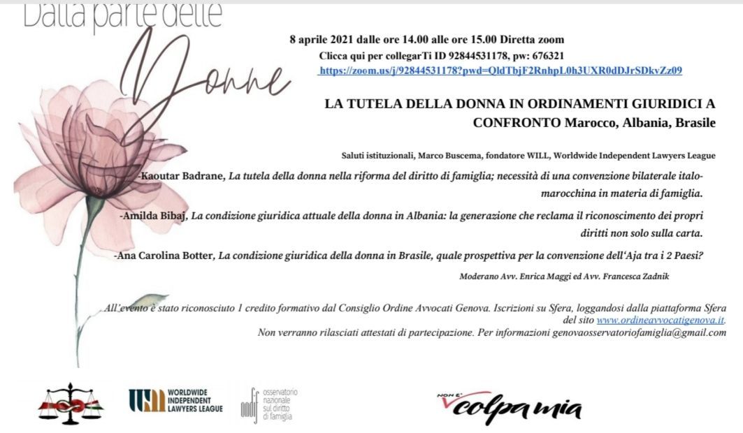 Vi aspetto in diretta Zoom il  8.4.2021 ore 14.00 al Webinar:" Tutela della Donn